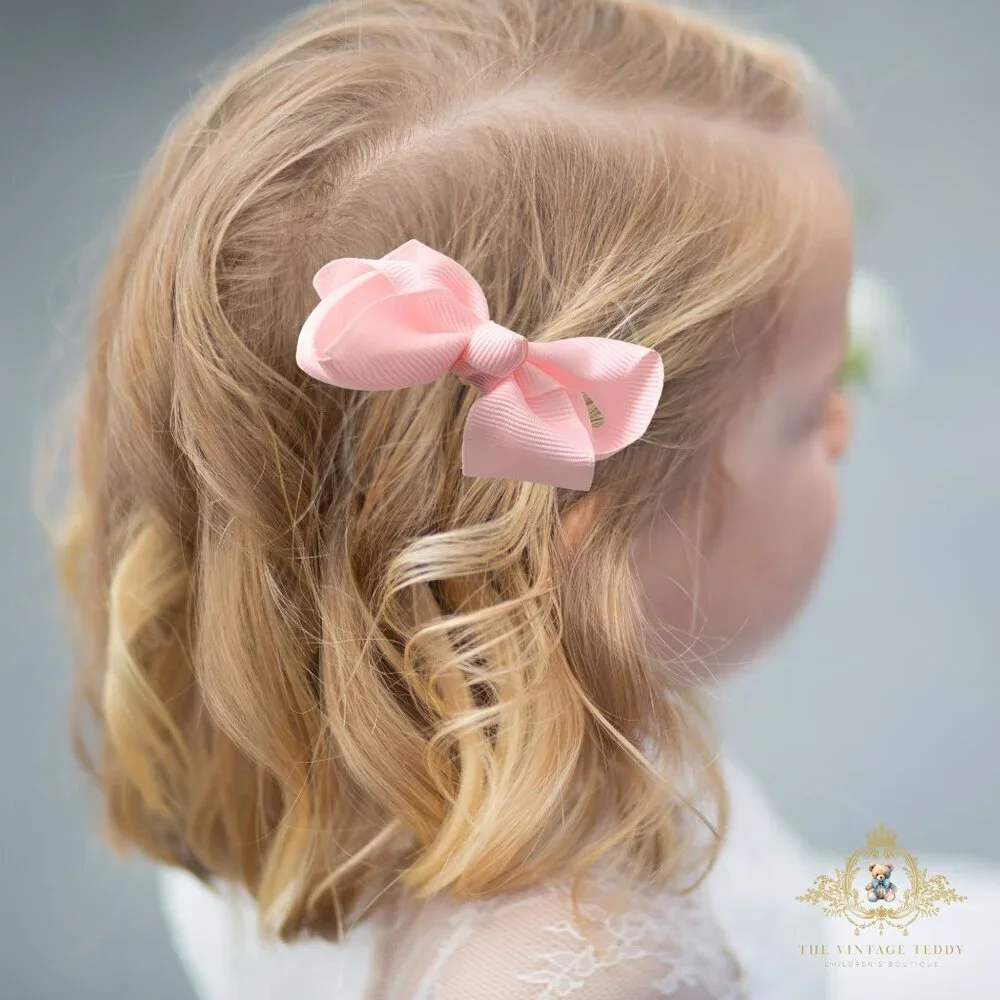 Set of 2 Pretty Girls Hair Bows Grosgrain Ribbon Clips Hair Accessories Pink